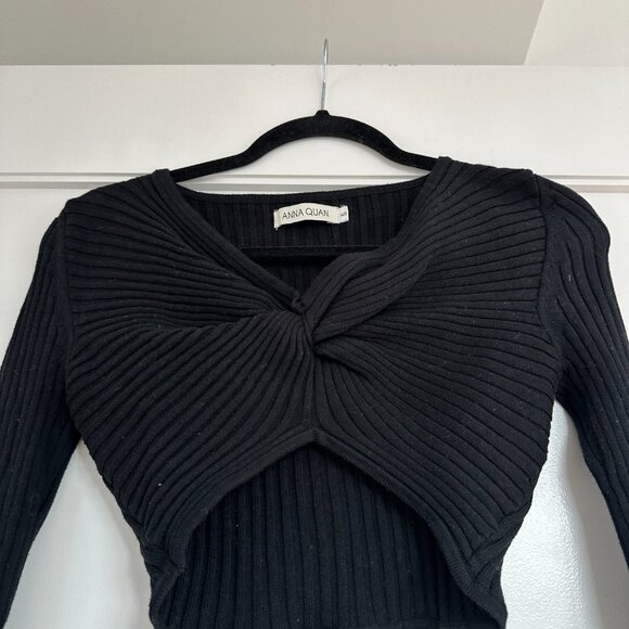 Anna Quan Pascale Cropped Top Black Sz 6 Long Sleeves Ribbed knit Knot-front - Picture 4 of 8